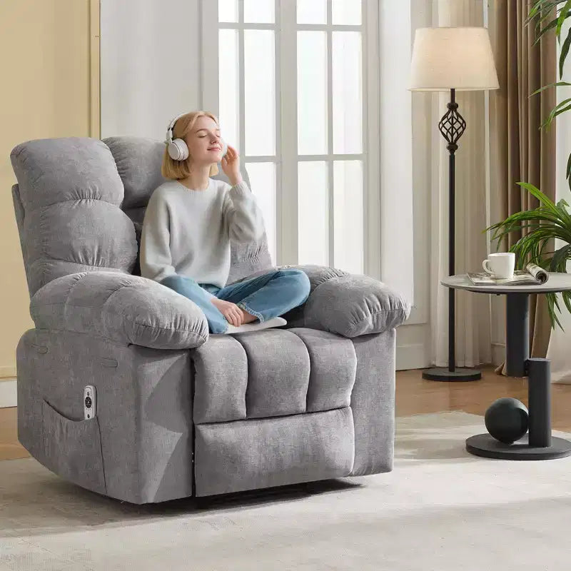 Fauteuil inclinable surdimensionné pour adulte avec massage et chaleur, canapé inclinable rembourré en tissu respirant pour salon