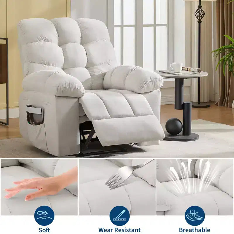 Fauteuil inclinable surdimensionné pour adulte avec massage et chaleur, canapé inclinable rembourré en tissu respirant pour salon