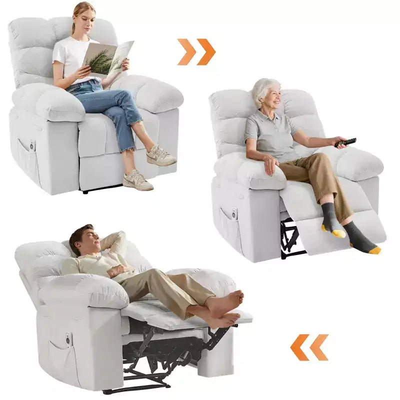 Fauteuil inclinable surdimensionné pour adulte avec massage et chaleur, canapé inclinable rembourré en tissu respirant pour salon