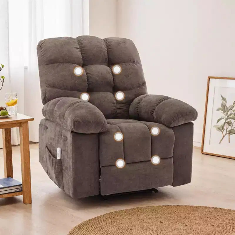 Fauteuil inclinable surdimensionné pour adulte avec massage et chaleur, canapé inclinable rembourré en tissu respirant pour salon