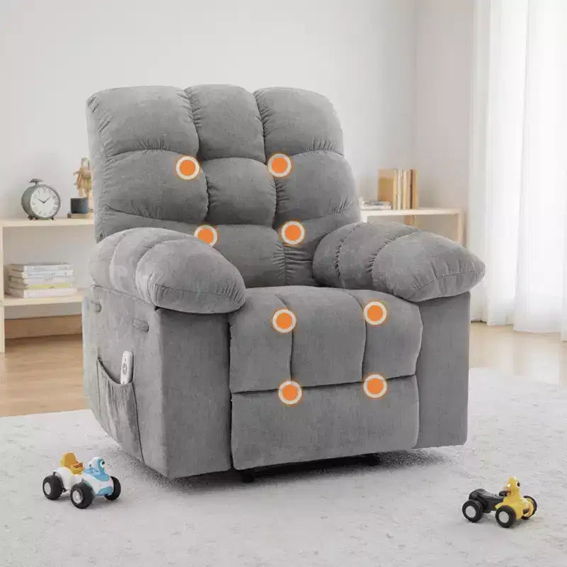 Fauteuil inclinable surdimensionné pour adulte avec massage et chaleur, canapé inclinable rembourré en tissu respirant pour salon