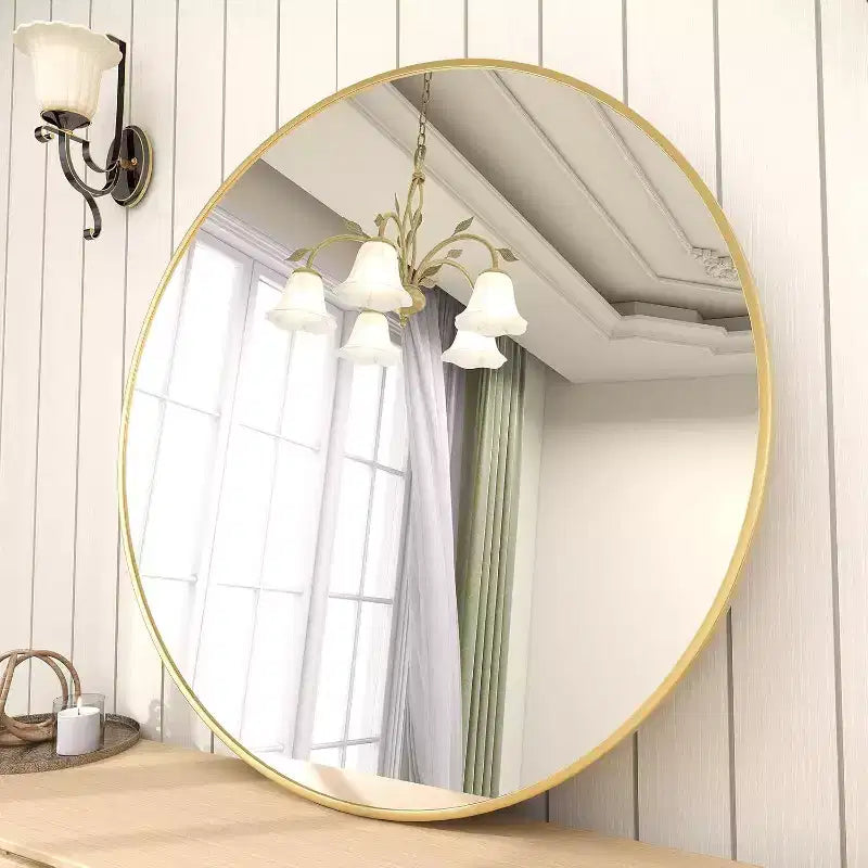 Miroir rond de 36 pouces, miroir cercle à cadre métallique, mural pour entrée, salle de bain, coiffeuse, salon