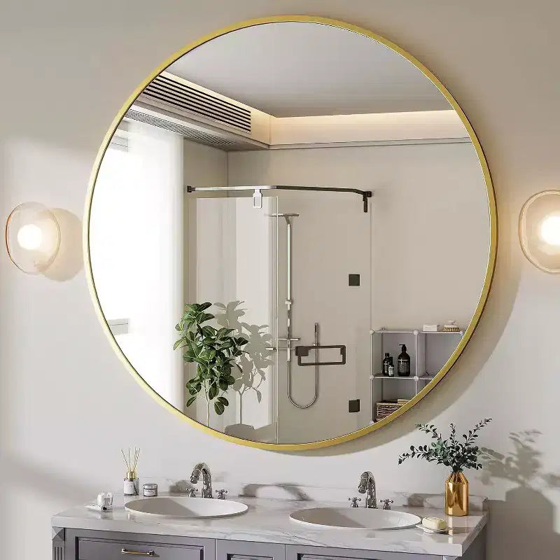 Miroir rond de 36 pouces, miroir cercle à cadre métallique, mural pour entrée, salle de bain, coiffeuse, salon