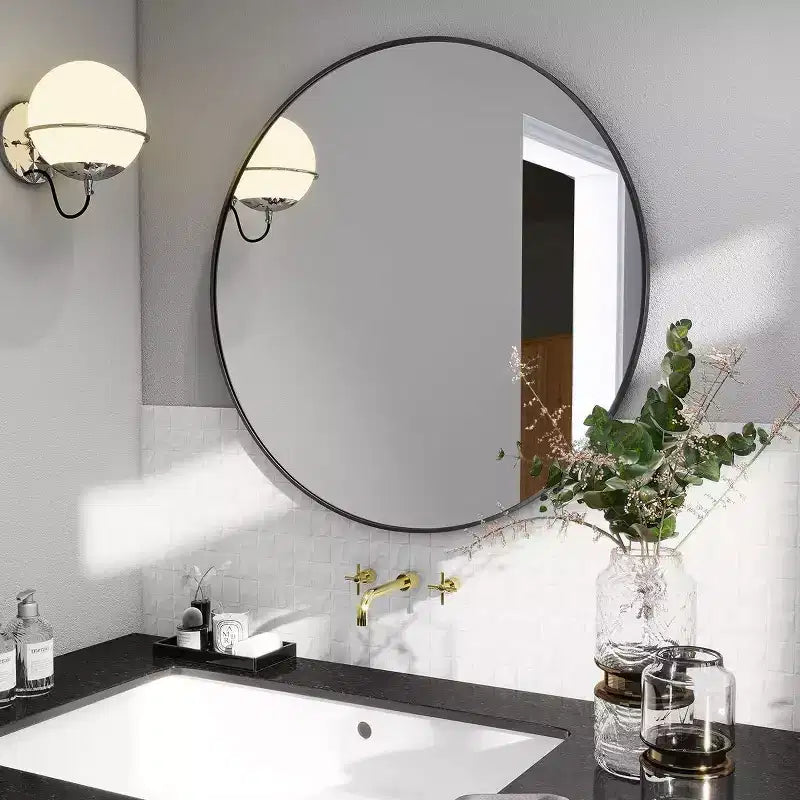 Miroir rond de 36 pouces, miroir cercle à cadre métallique, mural pour entrée, salle de bain, coiffeuse, salon