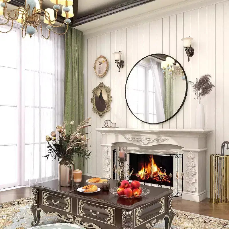 Miroir rond de 36 pouces, miroir cercle à cadre métallique, mural pour entrée, salle de bain, coiffeuse, salon