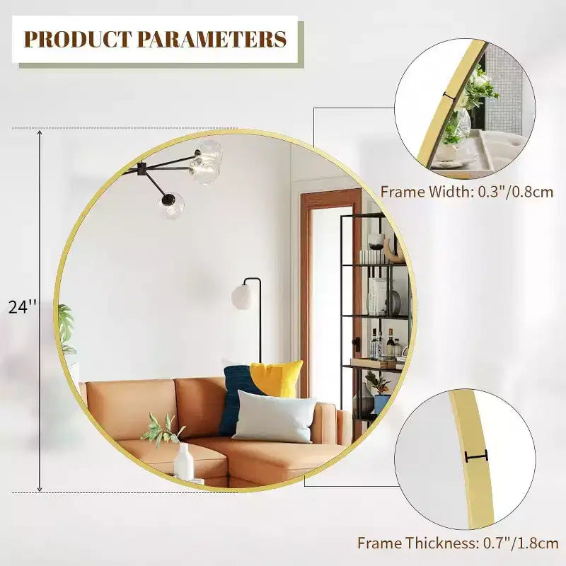 Miroir rond de 36 pouces, miroir cercle à cadre métallique, mural pour entrée, salle de bain, coiffeuse, salon