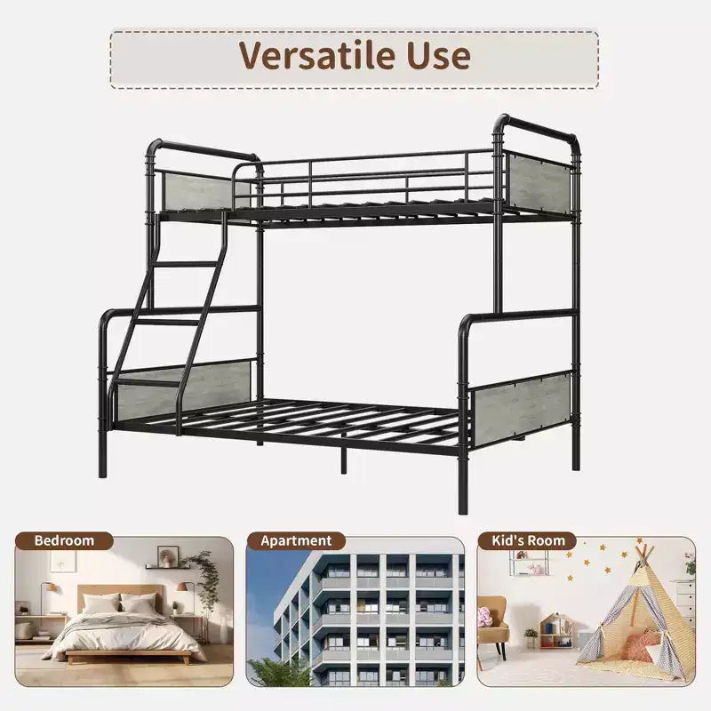 Lits superposés en métal, une place et demie, robustes, avec échelle inclinée et garde-corps de sécurité, gain de place, pour dortoir, chambre, appartement