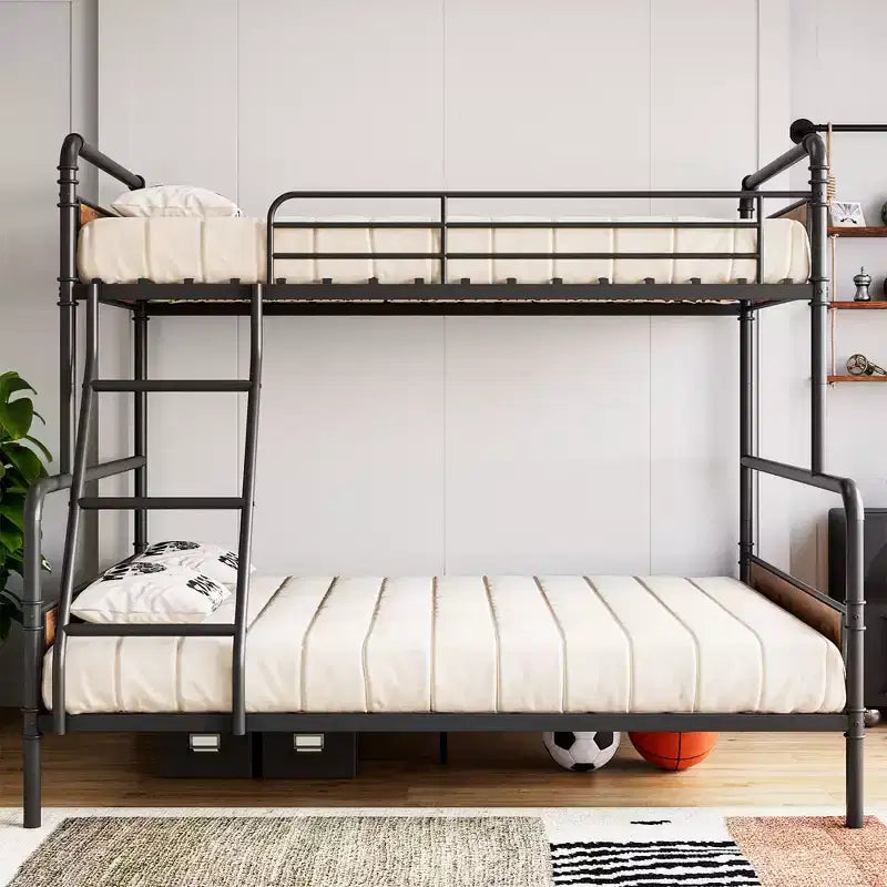 Lits superposés en métal, une place et demie, robustes, avec échelle inclinée et garde-corps de sécurité, gain de place, pour dortoir, chambre, appartement
