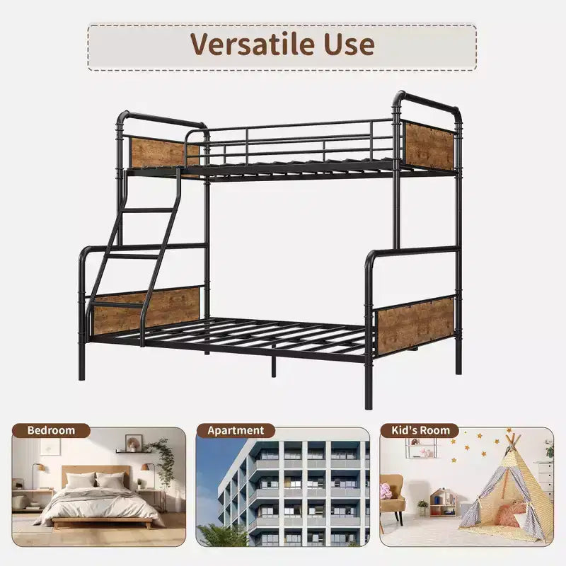 Lits superposés en métal, une place et demie, robustes, avec échelle inclinée et garde-corps de sécurité, gain de place, pour dortoir, chambre, appartement