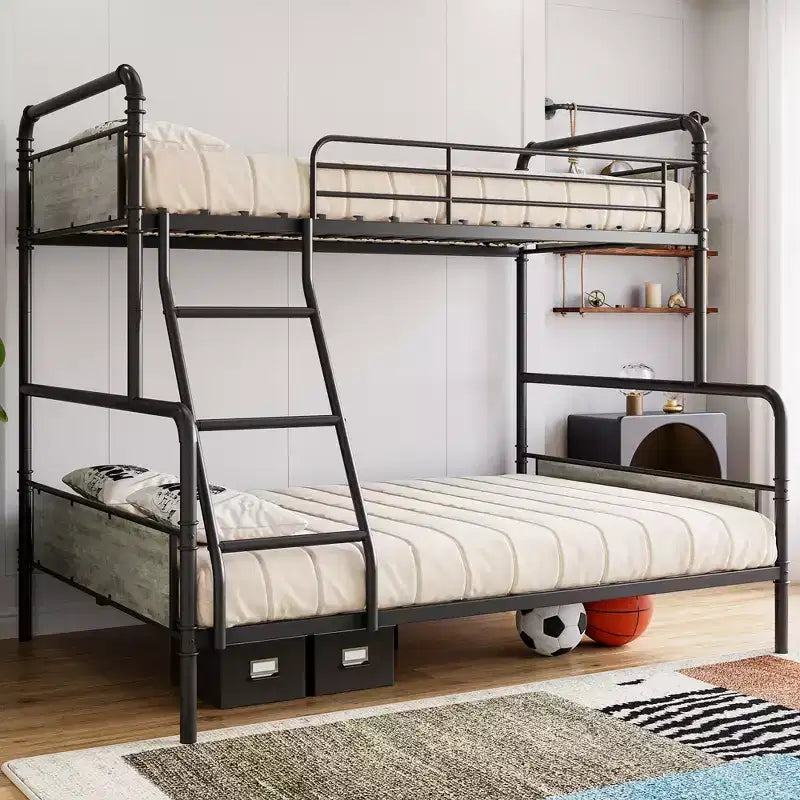 Lits superposés en métal, une place et demie, robustes, avec échelle inclinée et garde-corps de sécurité, gain de place, pour dortoir, chambre, appartement