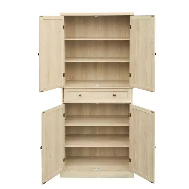 Armoire haute avec 4 portes en rotin/sculptées, meuble de rangement avec 1 tiroir et 4 étagères intérieures réglables, meuble d'appoint pour salon, chambre à coucher