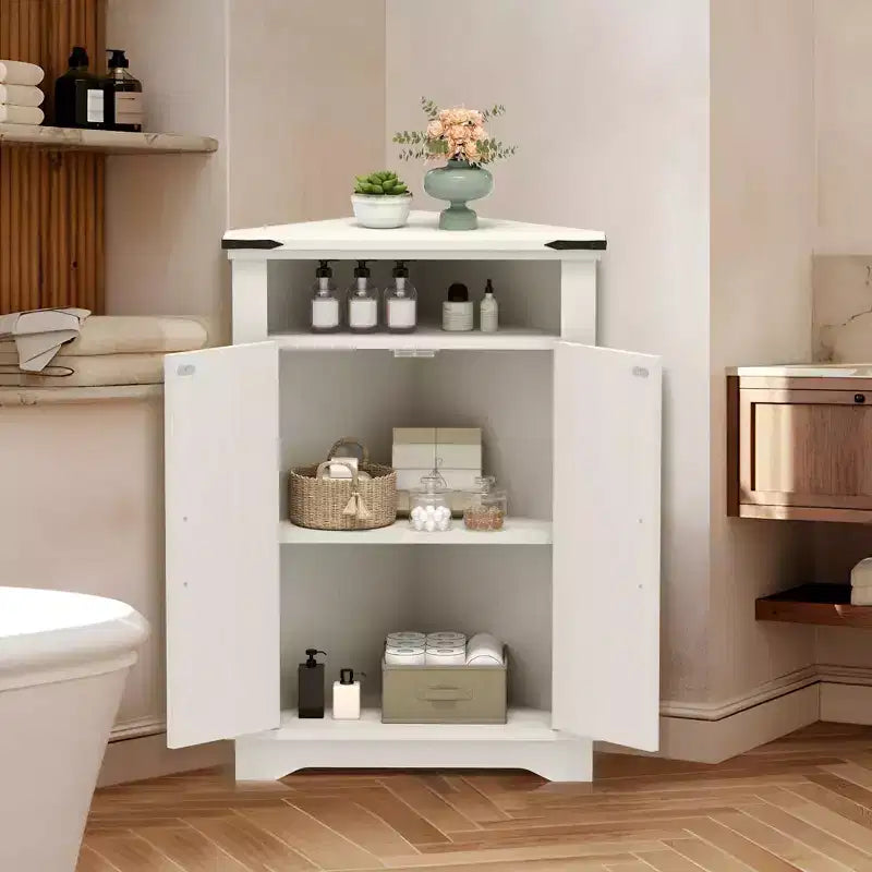 Meuble d'angle de salle de bain rustique avec porte coulissante – Rangement à étagère réglable pour salle de bain/cuisine/salon (1 pièce)
