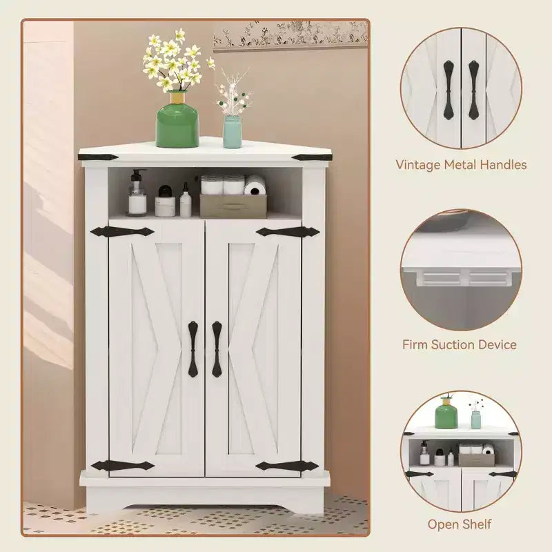 Meuble d'angle de salle de bain rustique avec porte coulissante – Rangement à étagère réglable pour salle de bain/cuisine/salon (1 pièce)