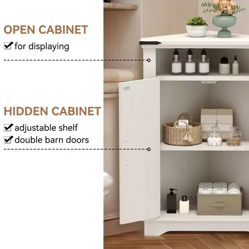Meuble d'angle de salle de bain rustique avec porte coulissante – Rangement à étagère réglable pour salle de bain/cuisine/salon (1 pièce)