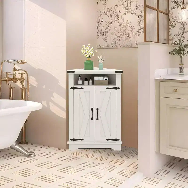 Meuble d'angle de salle de bain rustique avec porte coulissante – Rangement à étagère réglable pour salle de bain/cuisine/salon (1 pièce)