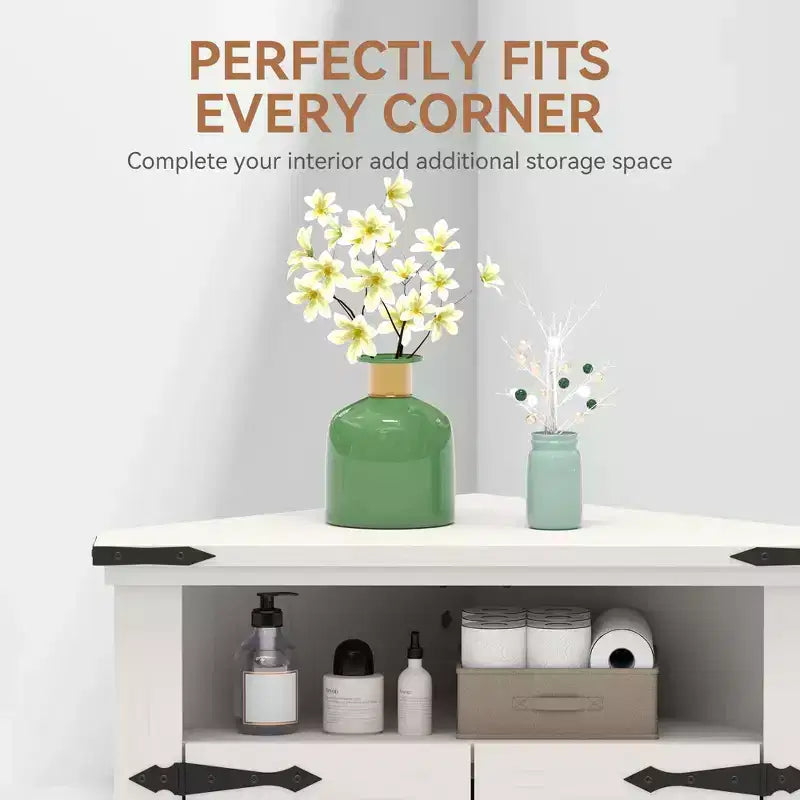 Meuble d'angle de salle de bain rustique avec porte coulissante – Rangement à étagère réglable pour salle de bain/cuisine/salon (1 pièce)