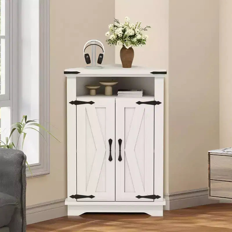 Meuble d'angle de salle de bain rustique avec porte coulissante – Rangement à étagère réglable pour salle de bain/cuisine/salon (1 pièce)