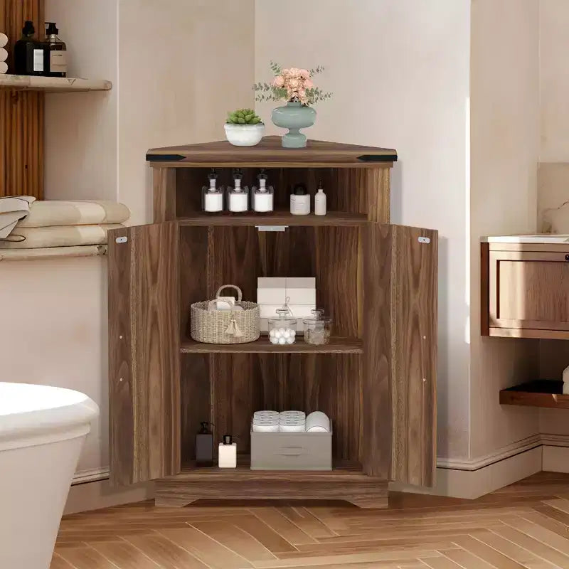 Meuble d'angle de salle de bain rustique avec porte coulissante – Rangement à étagère réglable pour salle de bain/cuisine/salon (1 pièce)