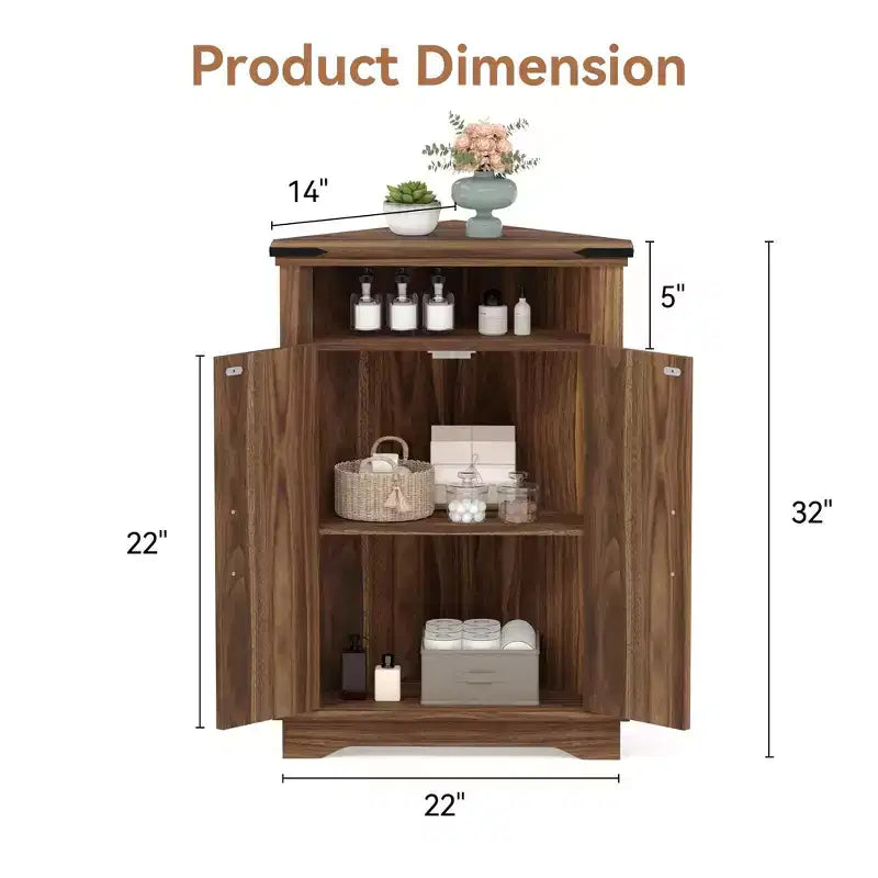 Meuble d'angle de salle de bain rustique avec porte coulissante – Rangement à étagère réglable pour salle de bain/cuisine/salon (1 pièce)