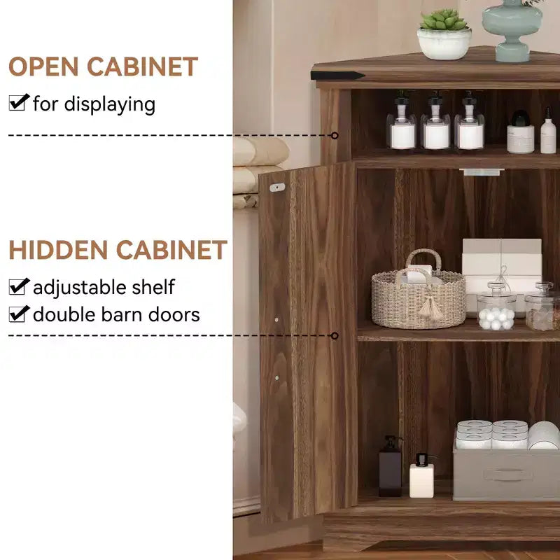 Meuble d'angle de salle de bain rustique avec porte coulissante – Rangement à étagère réglable pour salle de bain/cuisine/salon (1 pièce)