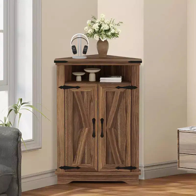 Meuble d'angle de salle de bain rustique avec porte coulissante – Rangement à étagère réglable pour salle de bain/cuisine/salon (1 pièce)