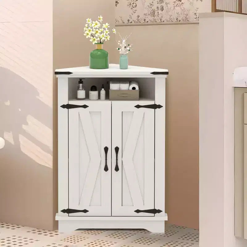 Meuble d'angle de salle de bain rustique avec porte coulissante – Rangement à étagère réglable pour salle de bain/cuisine/salon (1 pièce)