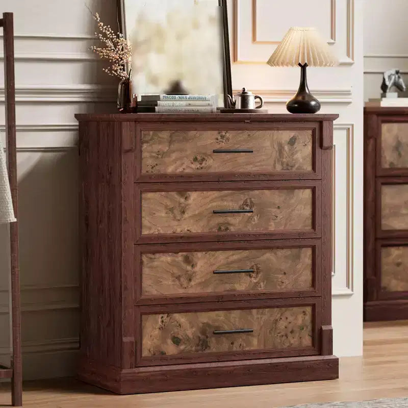 4 Drawer Dresser for Bedroom, 34.6''H Wooden Chest of Drawers with Metal Handles, Clothes Storage Organizer, Dresser Narrow Nightstand for Bedroom