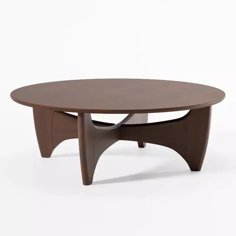 Table basse ronde moderne de 38 po, table de service en bois massif de style campagnard avec pieds en croix robustes pour salon, bureau à domicile, noyer