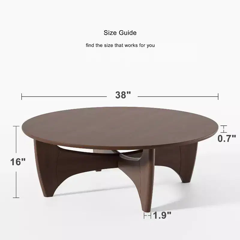 Table basse ronde moderne de 38 po, table de service en bois massif de style campagnard avec pieds en croix robustes pour salon, bureau à domicile, noyer