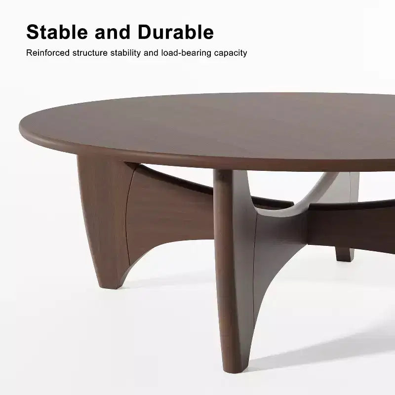 Table basse ronde moderne de 38 po, table de service en bois massif de style campagnard avec pieds en croix robustes pour salon, bureau à domicile, noyer