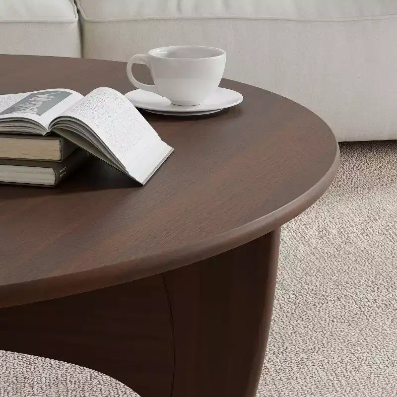 Table basse ronde moderne de 38 po, table de service en bois massif de style campagnard avec pieds en croix robustes pour salon, bureau à domicile, noyer