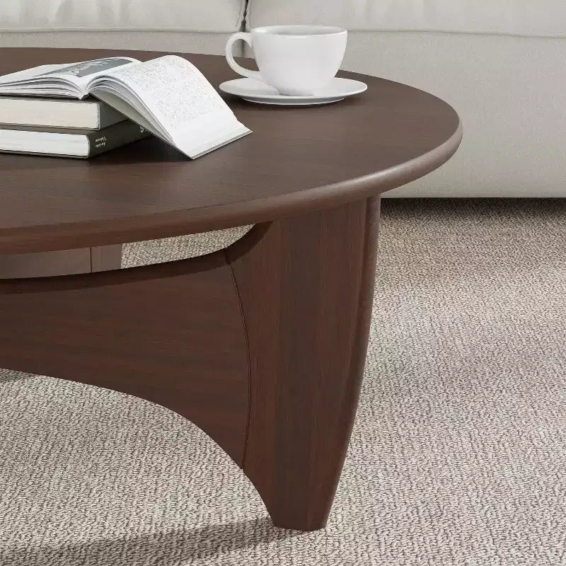 Table basse ronde moderne de 38 po, table de service en bois massif de style campagnard avec pieds en croix robustes pour salon, bureau à domicile, noyer