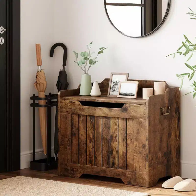 24.8 Wooden Storage Chest, Kids Toy Box, Flip Top Storage Bench with Safety Hinge, Bench Storage for Entryway Living Room, Bedroom