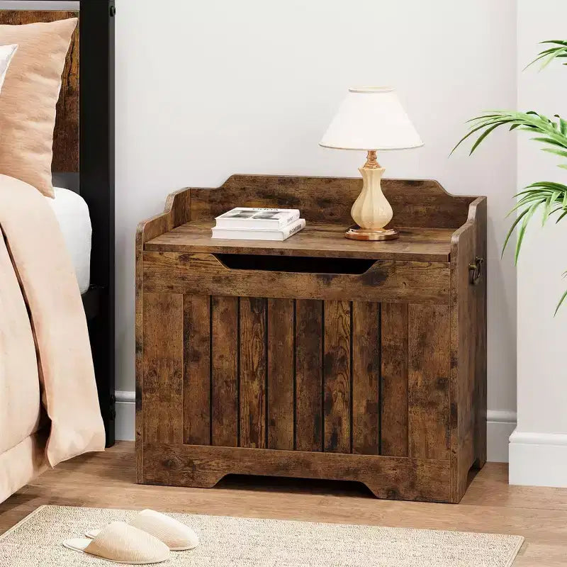 Coffre de rangement en bois de 63 cm, boîte à jouets pour enfants, banc de rangement à couvercle rabattable avec charnière de sécurité, banc de rangement pour entrée, salon, chambre à coucher