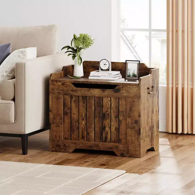 Coffre de rangement en bois de 63 cm, boîte à jouets pour enfants, banc de rangement à couvercle rabattable avec charnière de sécurité, banc de rangement pour entrée, salon, chambre à coucher