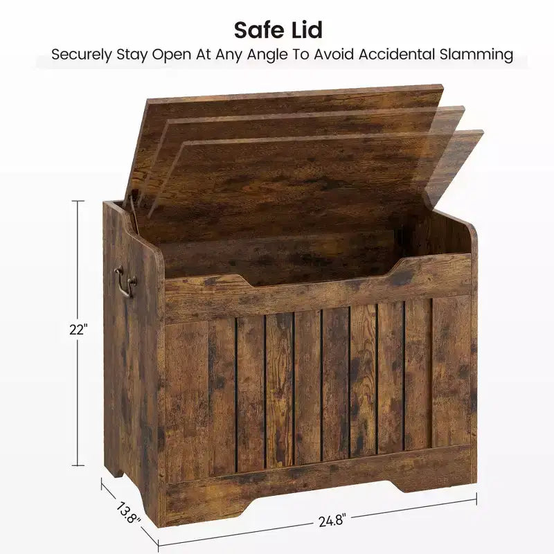 Coffre de rangement en bois de 63 cm, boîte à jouets pour enfants, banc de rangement à couvercle rabattable avec charnière de sécurité, banc de rangement pour entrée, salon, chambre à coucher