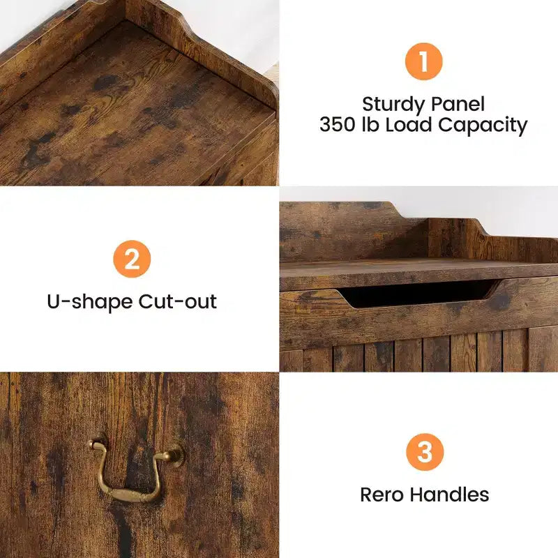 Coffre de rangement en bois de 63 cm, boîte à jouets pour enfants, banc de rangement à couvercle rabattable avec charnière de sécurité, banc de rangement pour entrée, salon, chambre à coucher