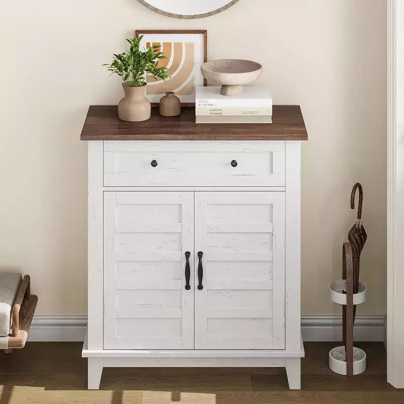 Meuble de rangement rustique avec étagères réglables, organisateur de style fermier avec portes à lattes pour la cuisine et l'entrée