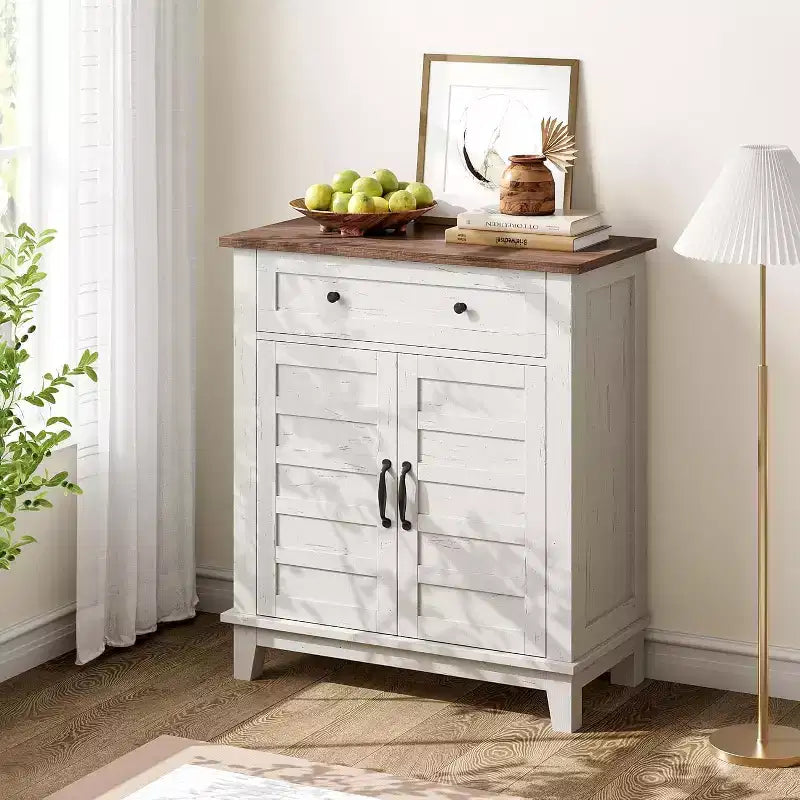 Meuble de rangement rustique avec étagères réglables, organisateur de style fermier avec portes à lattes pour la cuisine et l'entrée
