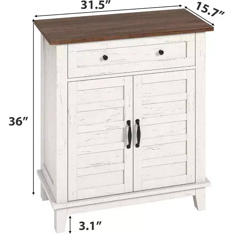 Meuble de rangement rustique avec étagères réglables, organisateur de style fermier avec portes à lattes pour la cuisine et l'entrée