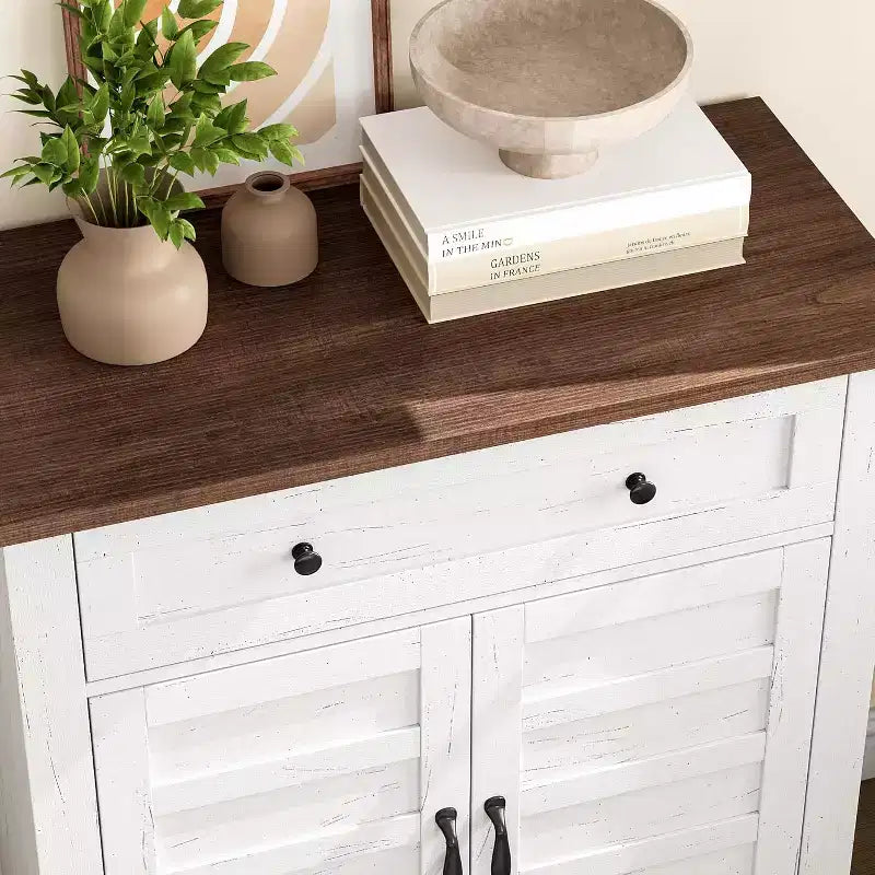 Meuble de rangement rustique avec étagères réglables, organisateur de style fermier avec portes à lattes pour la cuisine et l'entrée