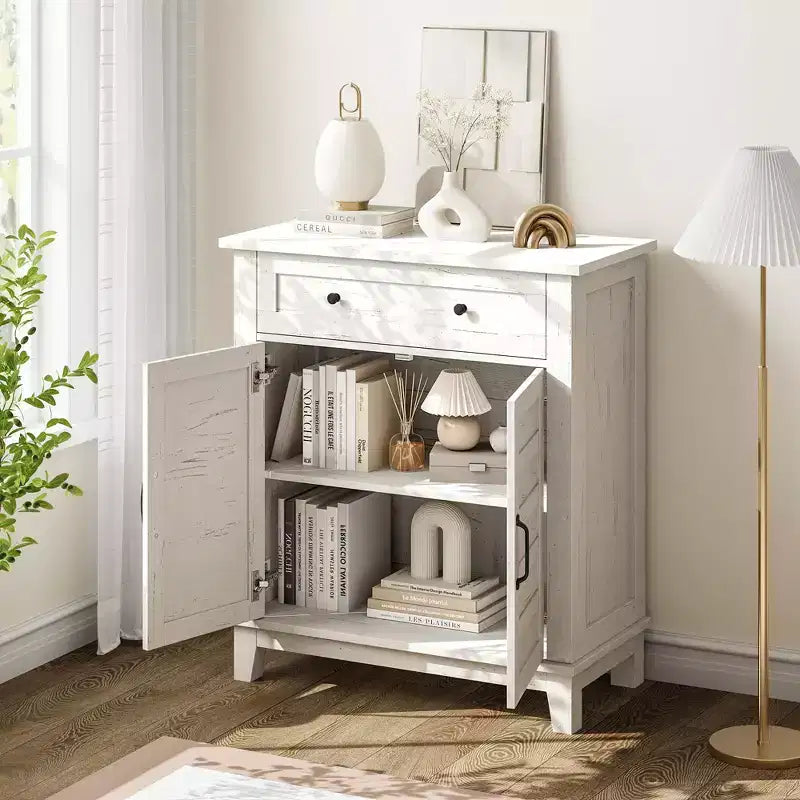 Meuble de rangement rustique avec étagères réglables, organisateur de style fermier avec portes à lattes pour la cuisine et l'entrée
