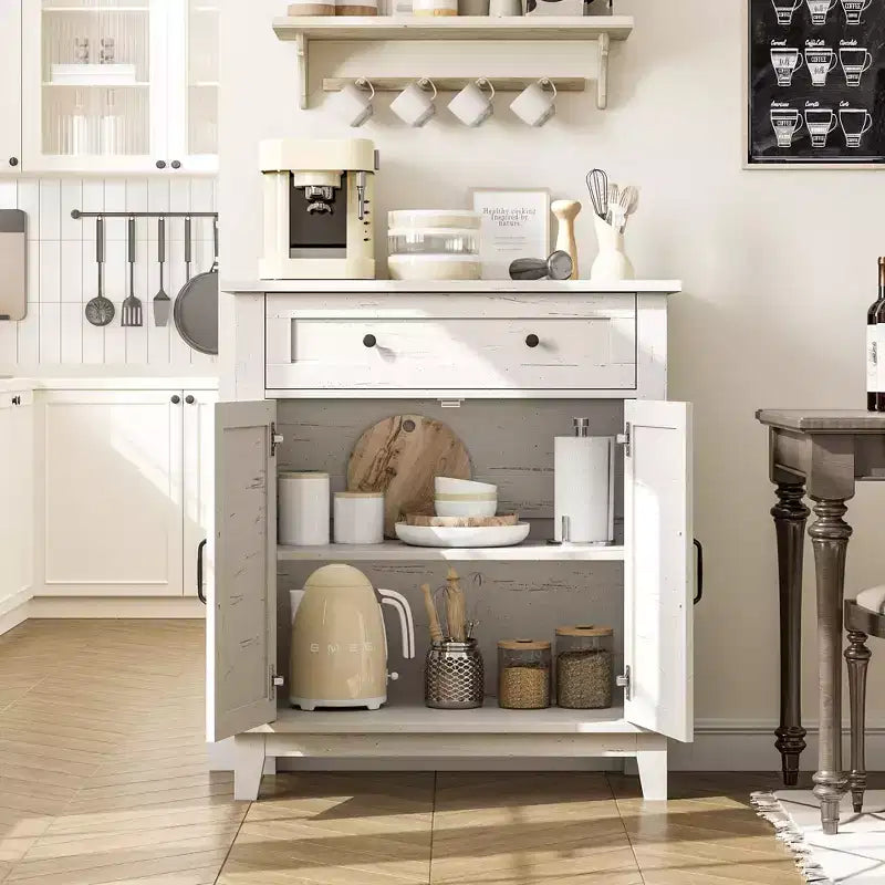 Meuble de rangement rustique avec étagères réglables, organisateur de style fermier avec portes à lattes pour la cuisine et l'entrée