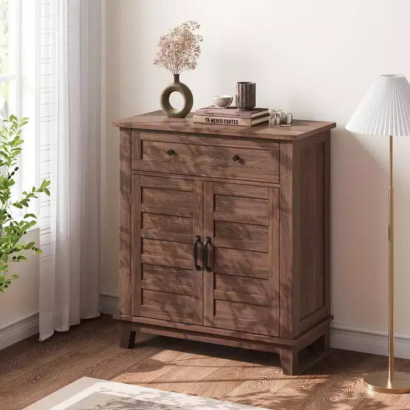 Meuble de rangement rustique avec étagères réglables, organisateur de style fermier avec portes à lattes pour la cuisine et l'entrée