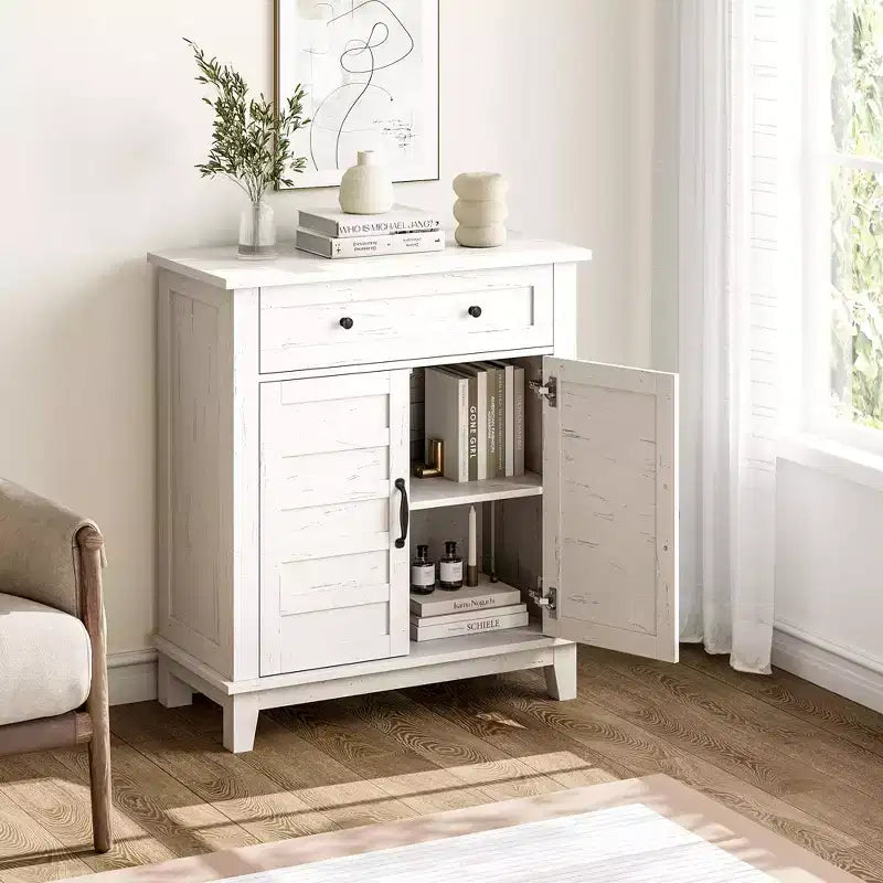 Meuble de rangement rustique avec étagères réglables, organisateur de style fermier avec portes à lattes pour la cuisine et l'entrée