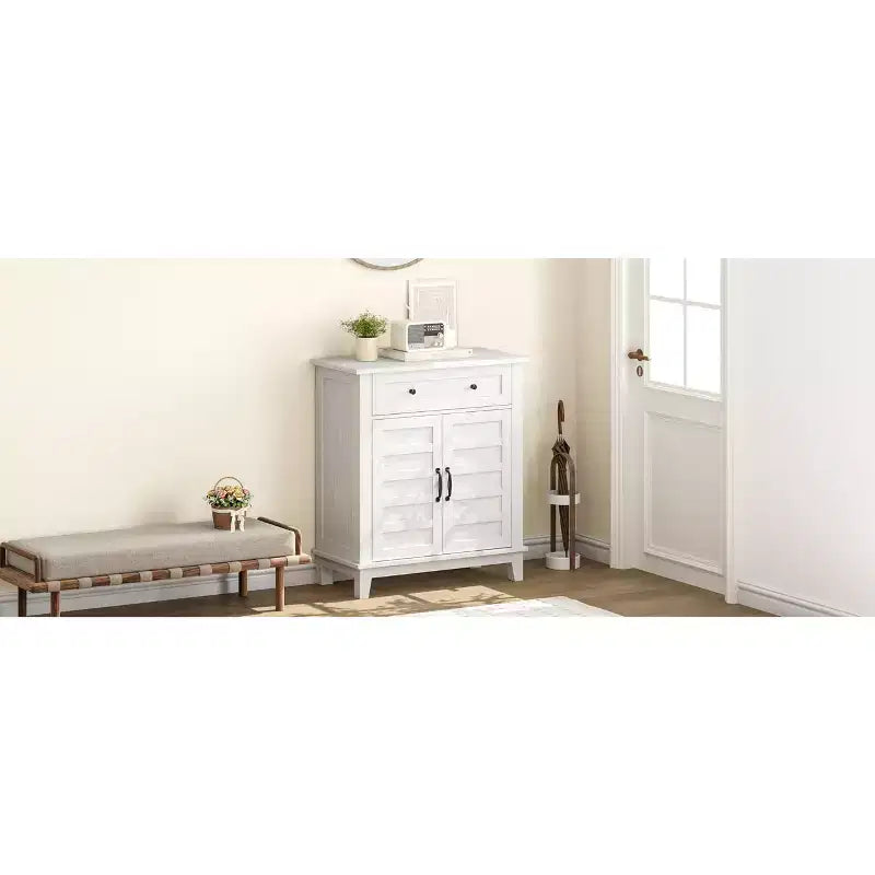 Meuble de rangement rustique avec étagères réglables, organisateur de style fermier avec portes à lattes pour la cuisine et l'entrée