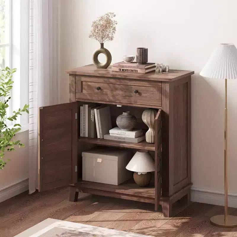 Meuble de rangement rustique avec étagères réglables, organisateur de style fermier avec portes à lattes pour la cuisine et l'entrée