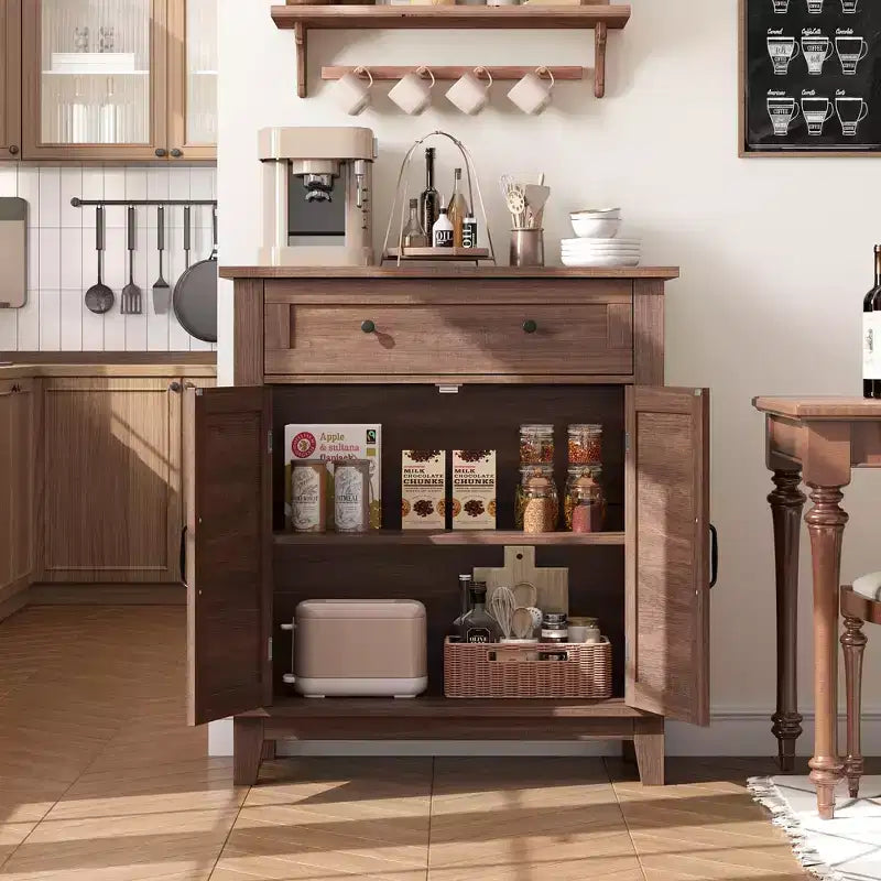 Meuble de rangement rustique avec étagères réglables, organisateur de style fermier avec portes à lattes pour la cuisine et l'entrée
