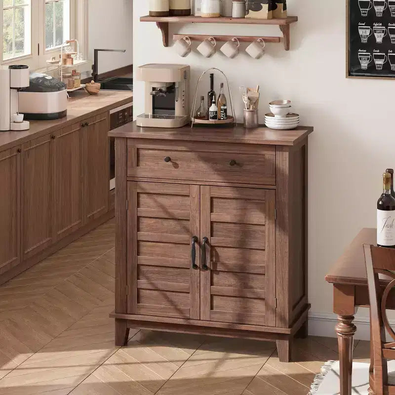Meuble de rangement rustique avec étagères réglables, organisateur de style fermier avec portes à lattes pour la cuisine et l'entrée