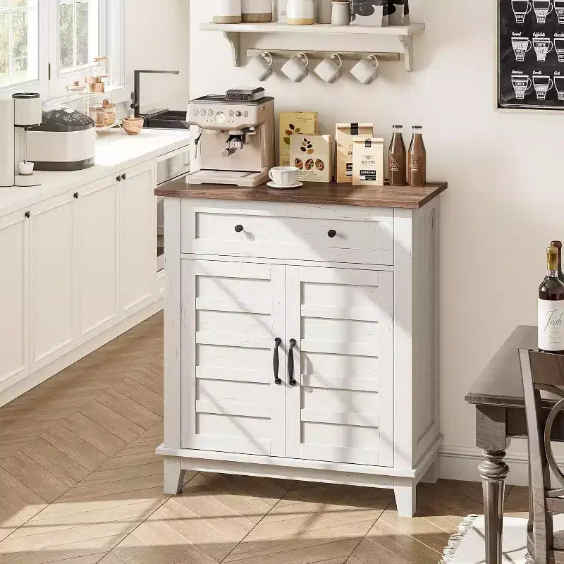 Meuble de rangement rustique avec étagères réglables, organisateur de style fermier avec portes à lattes pour la cuisine et l'entrée